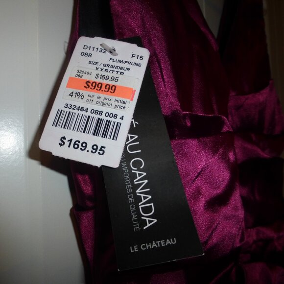 NWT LE CHATEAU reddish plum silky satin ruched cocktail party dress - Picture 12 of 15